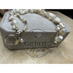 Artisan RB Sterling Silver Baroque Freshwater Pearl Bracelet Signed 7.5”