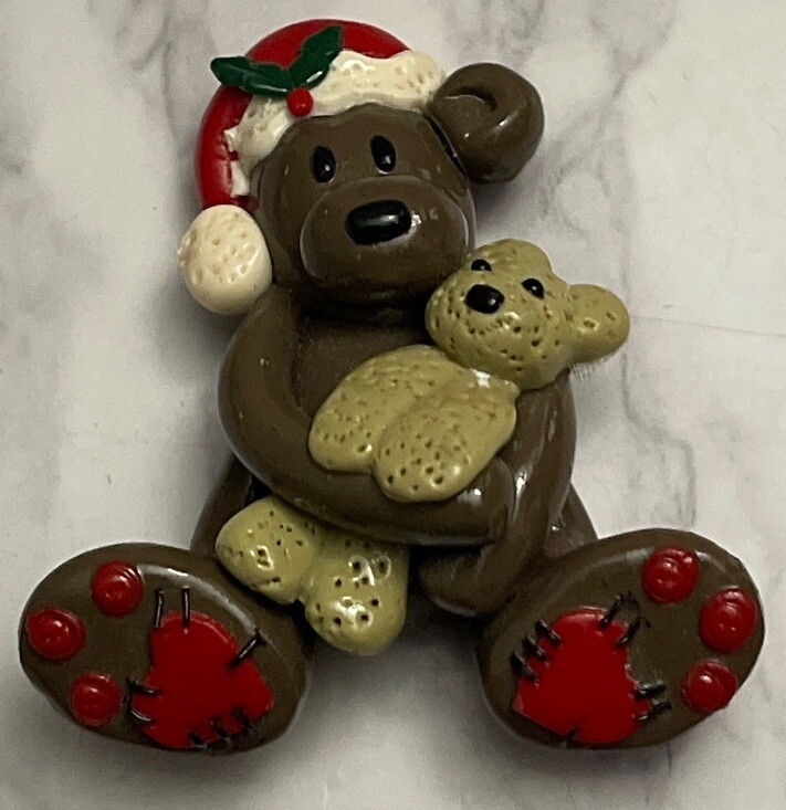 Clay Handcrafted Christmas Teddy Bear Brooch Pin YV-86