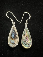 VTG Mexico Sterling Silver Handmade Teardrop Earrings Abalone Inlay