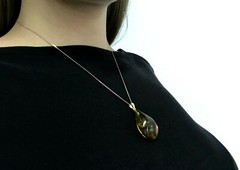 Amber Pendant 3 Insects Fossil Insect Inclusion Silver 925 Gold Plated 5,3g 6065