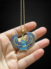Egyptian Isis Winged Goddess Necklace – Handmade Blue and Gold Pendant