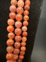 925. Fire Crackle Agate Necklace Beaded 17in-19in Sterling Clasp Marked IL
