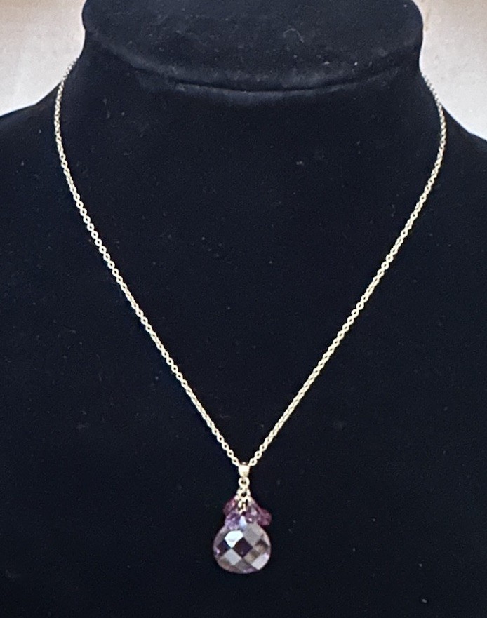 MWS Sri Lanka Gold Sterling Silver 925 Purple & Pink Crystal Pendant Necklace