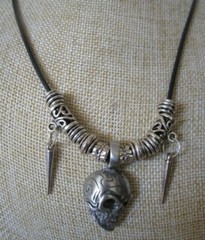 HANDCRAFTED SIDE FACING ETCHED SKULL NECKLACE – PEWTER PENDANT — OOAK