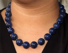 19″ Round 16mm Blue Lapis Lazuli stone Gemstone Beaded Necklace Handwork Knotted