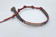 Chan Luu Sterling Silver 925 Turquoise Brown Leather Wrap Bar Bracelet 9.25″