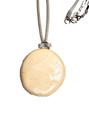 Rustic Heart White Yellow Blue Polymer Clay Oval Pendant Necklace 19″ Boho GUC