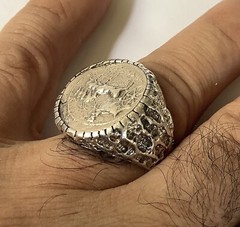 ring Roman style 925 sterling silver coin is silver but not real coin