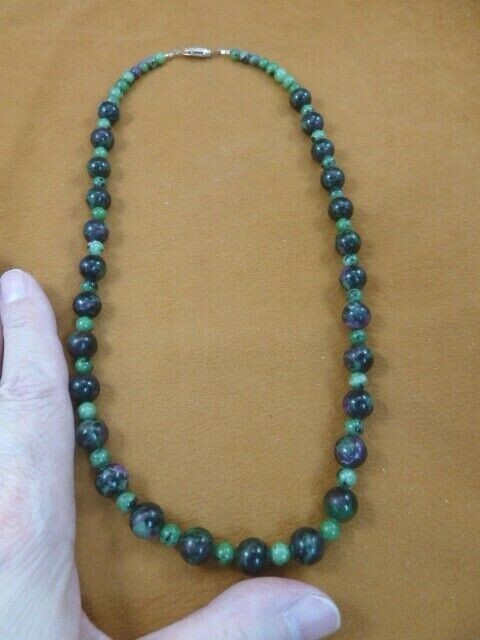 (v410-33) dark Green Rudy red Zoisite 6 + 10mm Beaded 20″ long Necklace jewelry