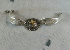 Western Antique Bracelet 7 x 1.25 in Silverware Jewelry Cross Gold