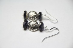 Iolite Dark Blue Roundel 10mm Gemstone Earrings .925 Sterling Silver 1 1/2″ Hook