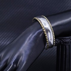 6.5”, vintage two tone Sterling Silver 925 brass trim cuff bracelet
