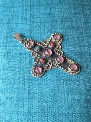 Vintage Large Taxco Mexico TR-135 Sterling Silver 925 Multi Gem Cross Pendant