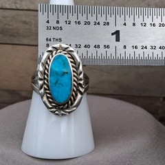 Vintage Sterling Silver Turquoise Ring Size 7.5 Southwestern Native Style