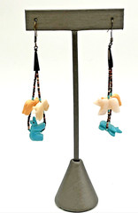 Heishi Stone Beaded Fetish Bear Dangle Pierced Earrings 3″