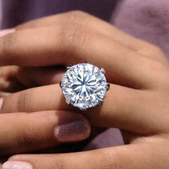 HUGE Certified 50 Ct Diamond Solitaire Statement Ring, FREE Diamond Studs