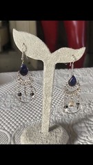 Woman’s Bohemian Style Earrings With Blue Stones Sterling Silver 2.5 Inch