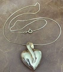 Italy Gold Vermeil 925 Reversible Polished/ Brushed Heart Pendant Necklace 18”in