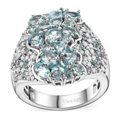 WOW!! 3.50ctw Lagoon Apatite & Moissanite Oceanic Bloom Ring Rhodium Plated Sz 6