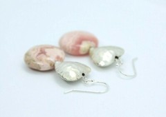 Rhodochrosite Pink 16mm Coin Gemstone 925 Sterling Silver Earrings 1 3/4″ Heart