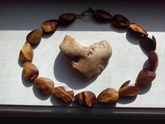 FACETED PEAR SHAPE TIGER’S EYE 17 INCH NECKLACE WITH SILVER PLATED TOGGLE CLASP
