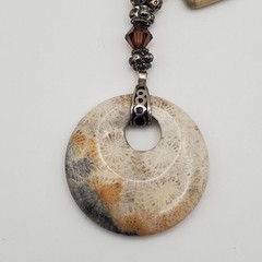 Artisan Hand Crafted Fossil Petoskey Stone Crystal Silver Tone Necklace 18″