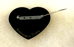 Russian Lacquer Heart Pin with Pink and Yellow Roses – 2 Inches Long NOS