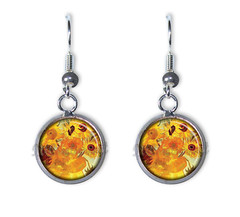 Van Gogh’s Sunflowers Art – SMALL Resin Dangling Earrings 12MM SIZE