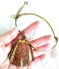 Vintage Brass and Copper Choker Necklace, Large Mixed Metals Pendant Necklace