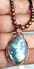 Labradorite, adjustable, with Copper beads hand braided Necklace.