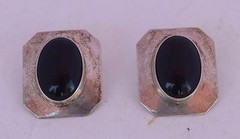 Southwest Sterling Silver Vintage Onyx Post Back Square Oval Stone Classic Style