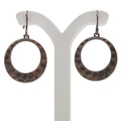 Rustic Antique Copper Hammered Open Circle Hoop Earrings