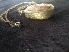 Vintage Weave Basket Perfume Bottle Necklace Brass Copper w/ Dip Stick Handmade