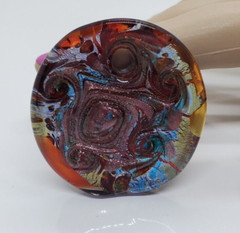 Art Glass Pendant Multicolor Swirl Shimmer Design 1 3/4″