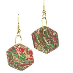 Handmade 1.75in Dangle/Drop Multicolor Hexagon Polymer Clay Earrings