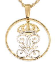 Sweden Crown Pendant and Necklace Two Ore Cut Coin 1″ diameter, ( # 284 )