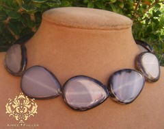 Aimee Fuller Black Grey Agate Chunky Statement Slab Necklace Large Jewelry