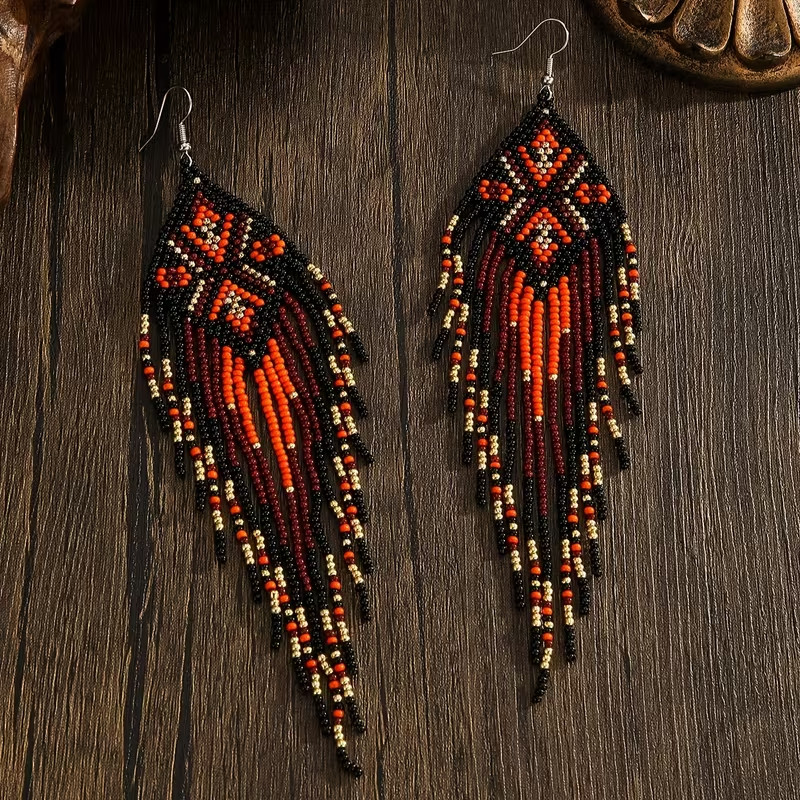 Handmade Seed Bead Fringe Earrings – Long Tassel Beaded Jewelry for Women