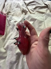 Artisan Red Borosilicate Glass Hand Piece with Eye and Dot Details