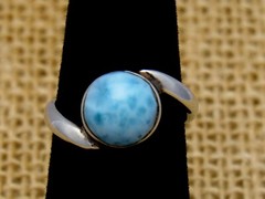 Lovely Round Dominican Republic Larimar Sterling Silver Ring Size 6.25 4 grams