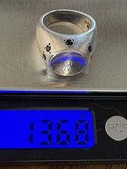 YAM 14k Yellow Gold and Sterling Silver Dark Sapphire Ring 6.5 Modernist 13.7 G