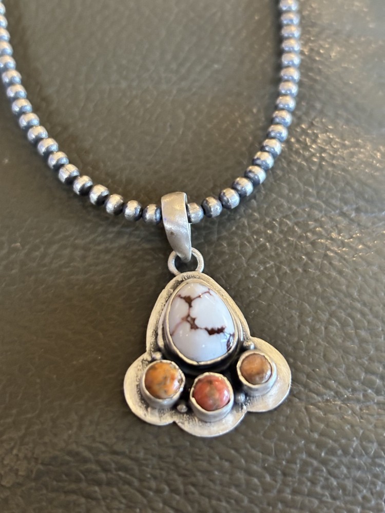 White Buffalo Turquoise With Brown/ Copper Jasper Accent Stone In A Pendant