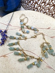 Dainty 14 kt gold beads, amazonite, green aventurine bracelet & earrings set!