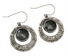 OR PAZ~ISRAEL Sterling Silver Faceted Round HEMATITE Textured Halo Drop Earrings