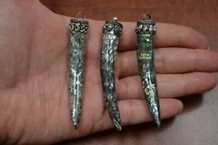 3 PCS ASSORT ABALONE SHELL AGATE STONE BRASS CAPS PENDANT #P-213A