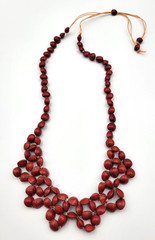 Island Red Seed Necklace Coral Bead Plant Woven on Cord Adjustable Ethnic Boho