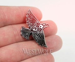 Celtic / Viking Flying Raven Pin — Norse/Crow/Medieval/Silver/Coat/Cloak/Brooch