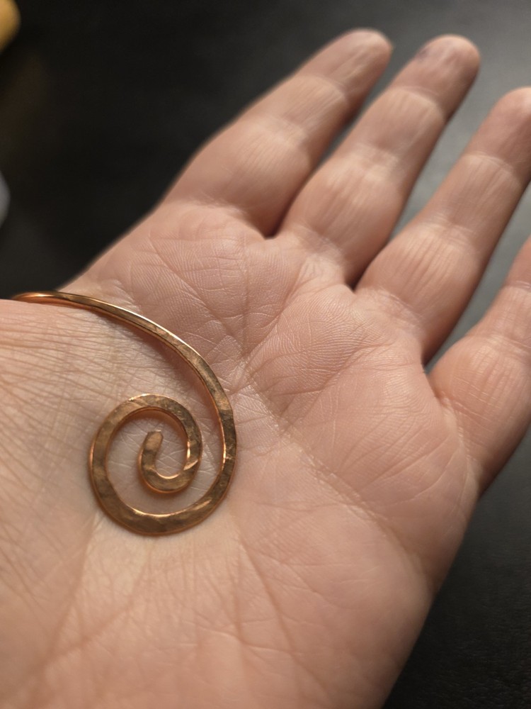 Small Handmade Hammered Copper Spiral Palm Ring Reiki Energy Healing Wrapped