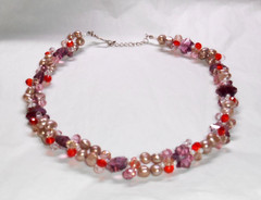 Crystal & Natural Pearl adj 16″-19″ necklace HANDCRAFTED purple, pink & orange