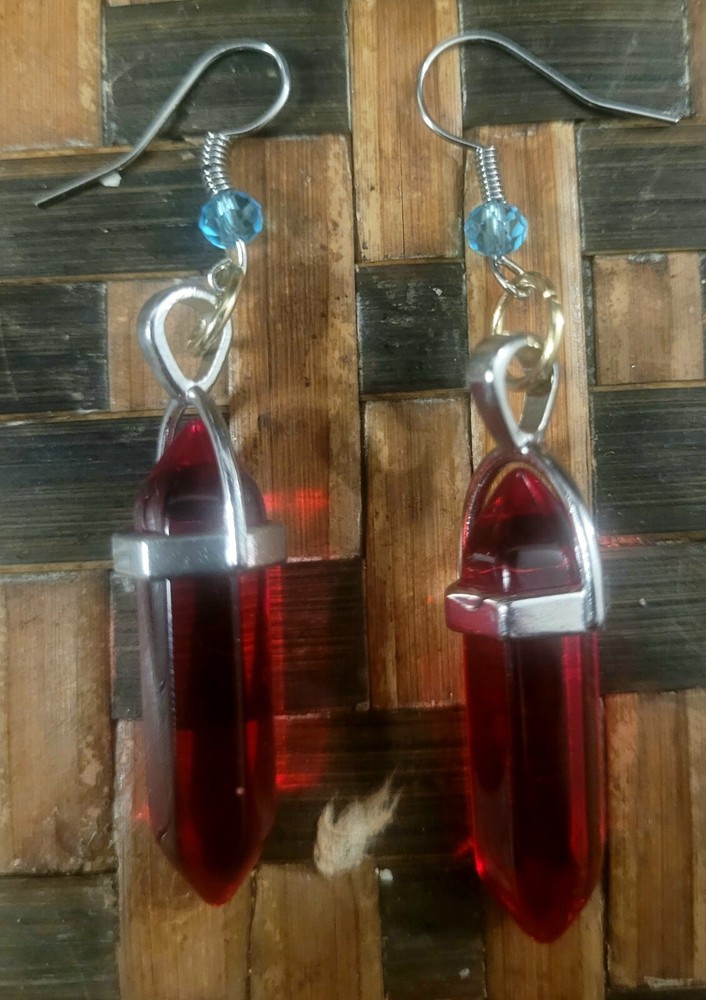 Faceted Sapphire Crystal & Garnet Hexagonal Pendant Earrings